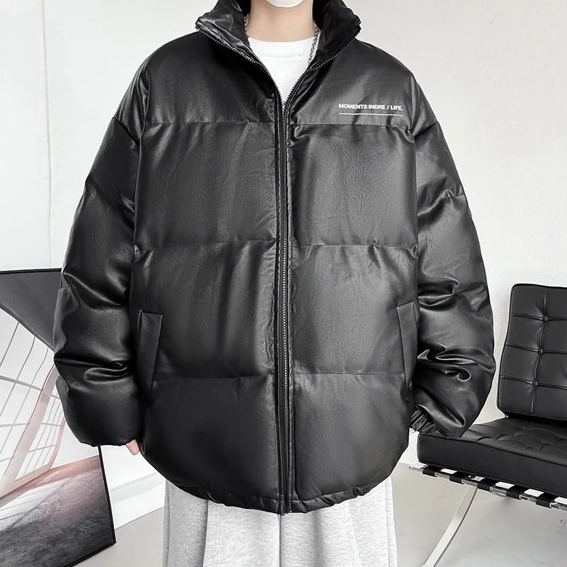 

Winter Thiened Warm Loose Cotton Jaet Men's Bread Sle Faionable Retro American Leather Cotton Coat Zipper Closure Cas...