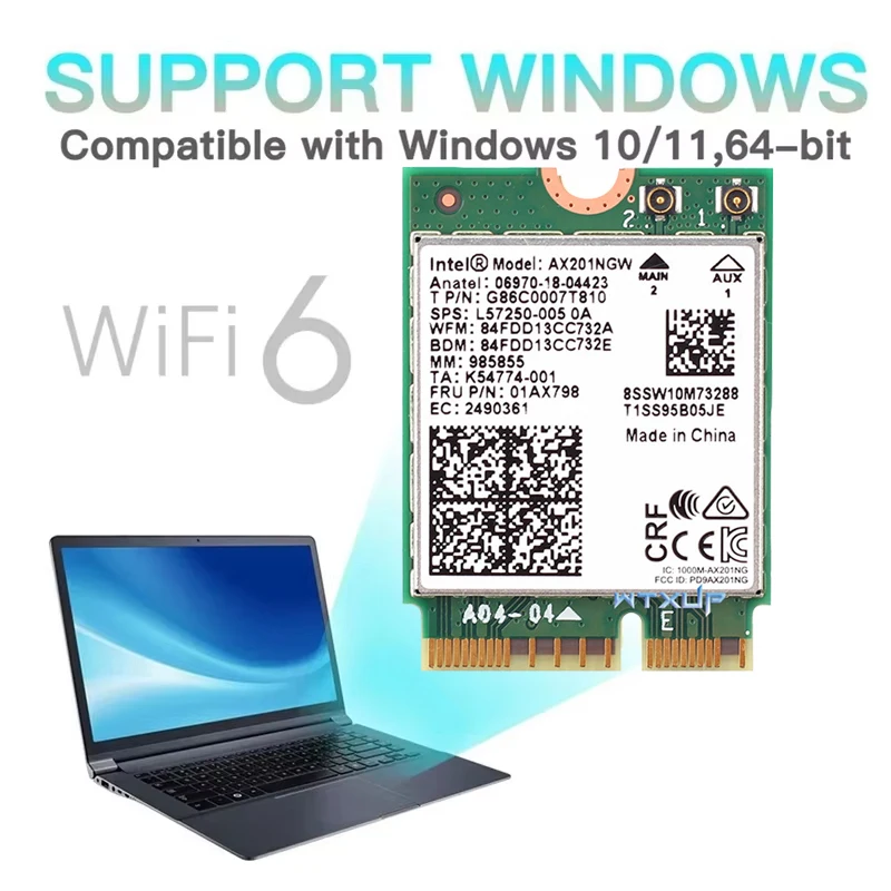 3000Mbps AX201NGW Drahtlose Wifi Karte Antenne WIFI6 2,4G/5G Bluetooth 5,1 WiFi Drahtlose Netzwerk Karte wifi Adapter Für Win10/Win11