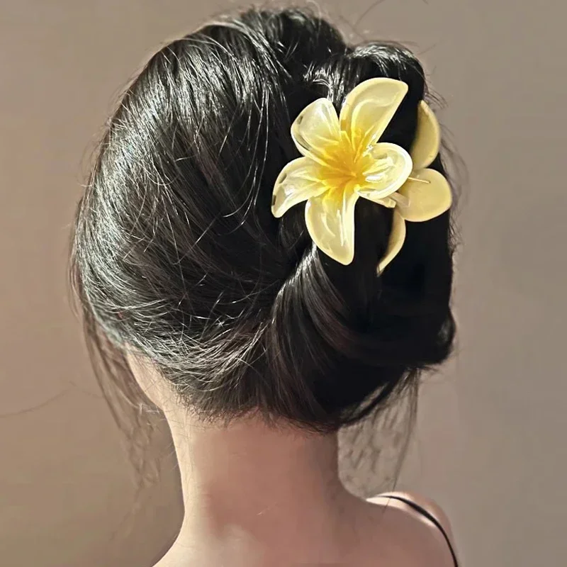 Lily Flower Hair Clips For Women 2023 New Giant Flower Hair Claw Shark Clip Cute Korean Headwear Party Yellow Hair Accessories