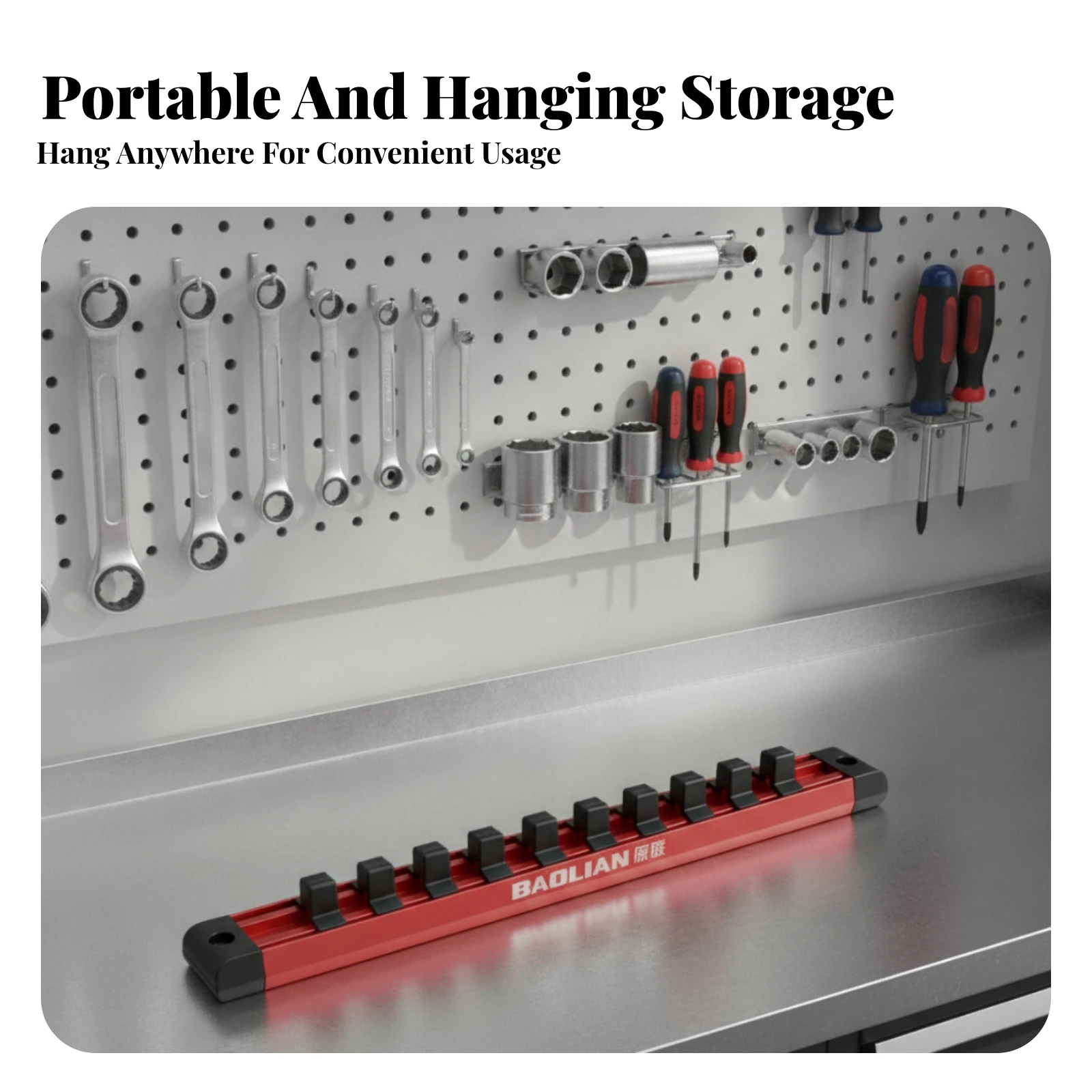 Socket Organizer Strip Red and Black Socket Strip Mounting Holes Wall Mount Ready