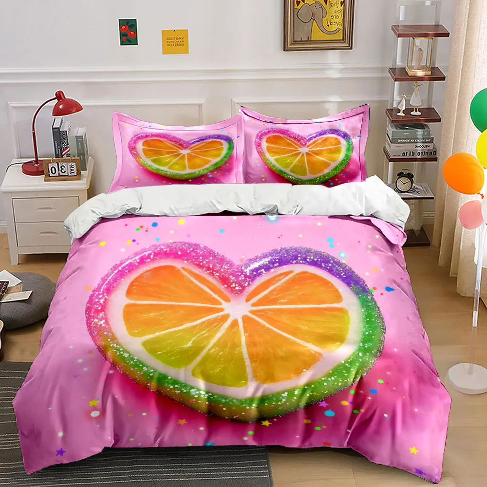 Colorful Heart-Shaped Decor Set Bedding Set with 1 Duvet Cover 2 Pillowcases Single Double King Queen, Gift