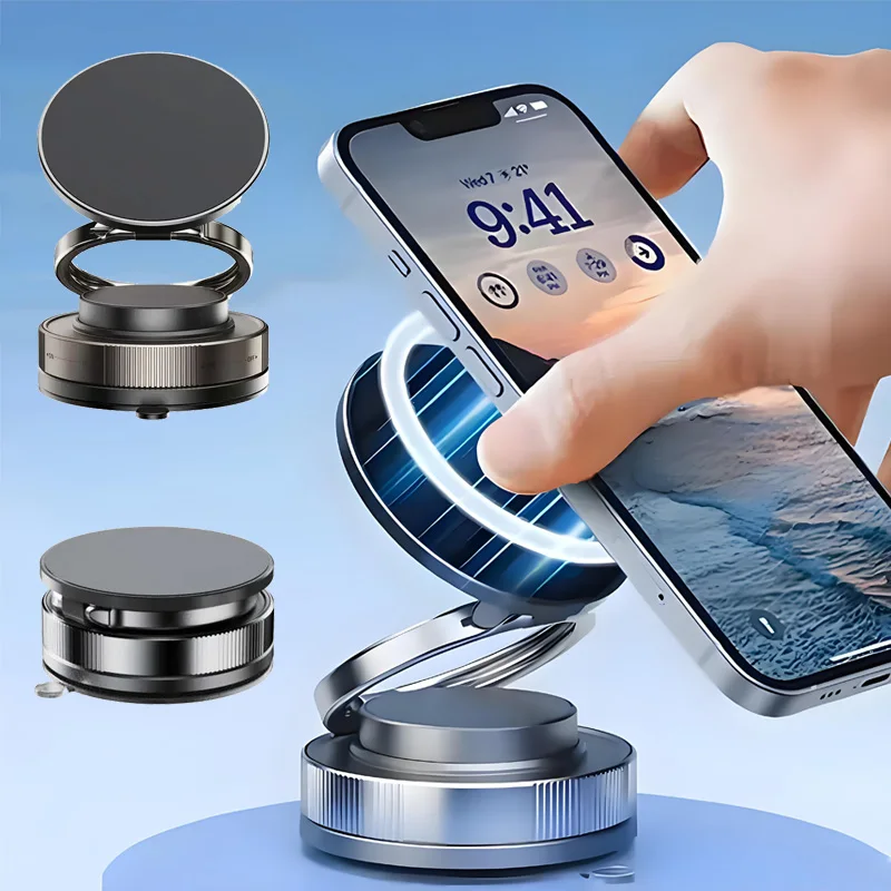 Suporte Magnético para Telefone com Ímã Forte 360 °   Suporte de Telefone para Carro com Ventosa Retrátil e Dobrável para Carro/Casa/Escritório