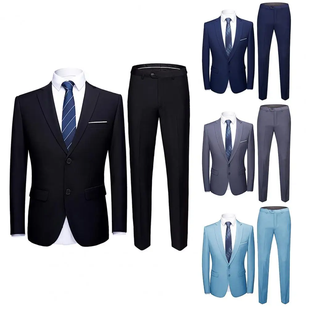 

Male 1 Set Popular Pure Color Single Breasted Suit Temperament Groom Suit Lapel for Party