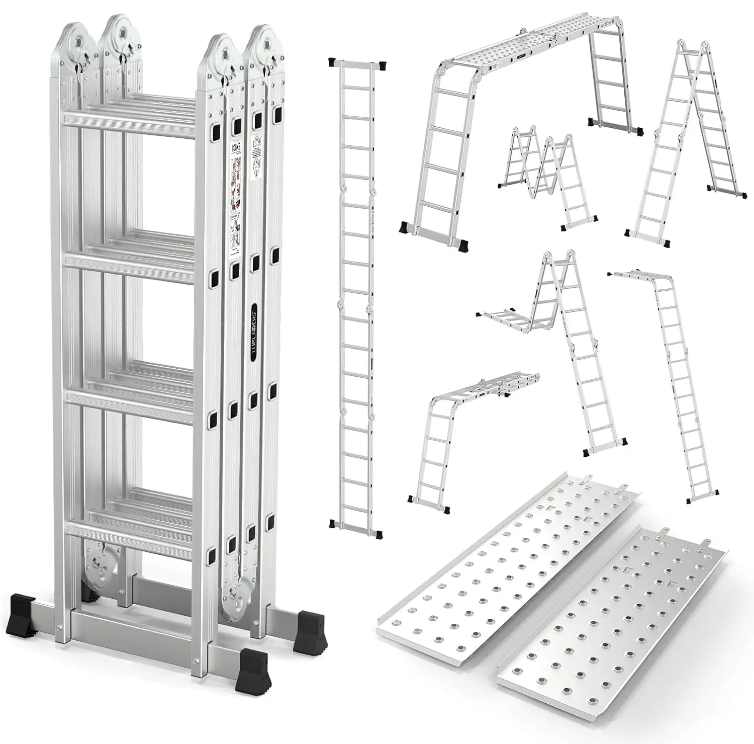 15.5 FT Folding Ladder, Aluminum Multi-Position 7-in-1 Ladder, Heavy Duty Combination Ladder, EN131 Standard, 330 lbs