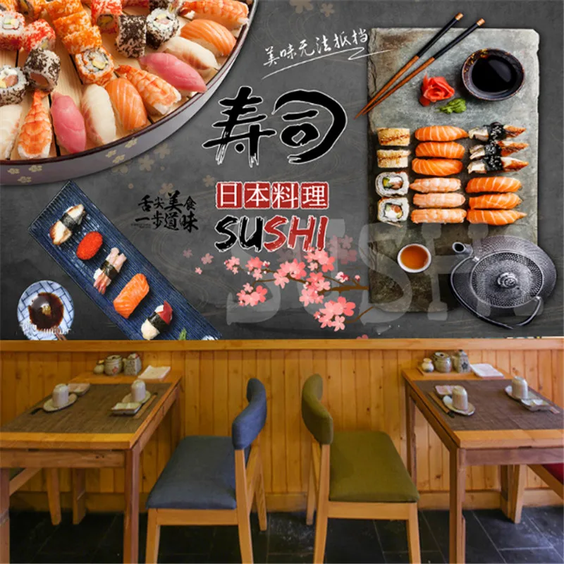 

Delicious Sushi Industrial Decor Wallpapers Japanese Food Cuisine Snack Bar Restaurant Background Mural Wall Papers 3d