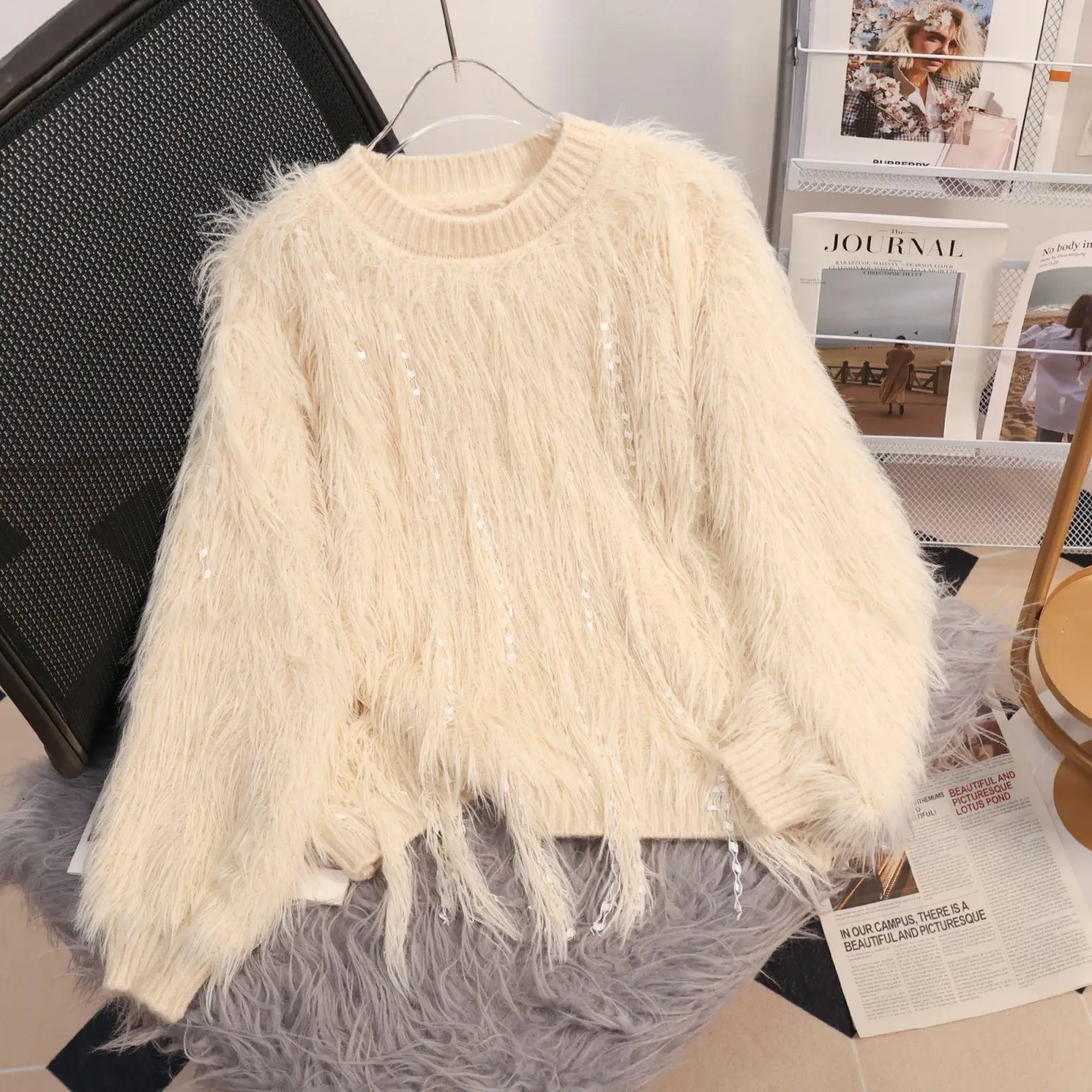 

Autumn and Winter Jumper Fashionable and Foreign Versatile Wool Knitted Outwear Top Small Short Fringed Sweater