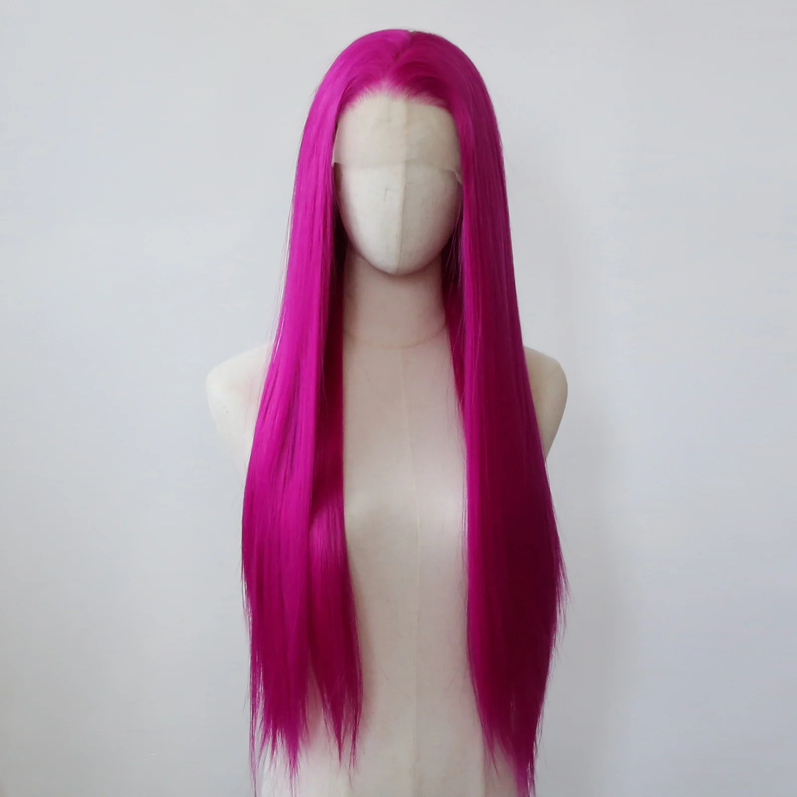 Long Straight Rose Red Hot Pink Synthetic Lace Front Wigs Pre Plucked Natural Hairline for Women Heat Resistant Fiber Hair wig