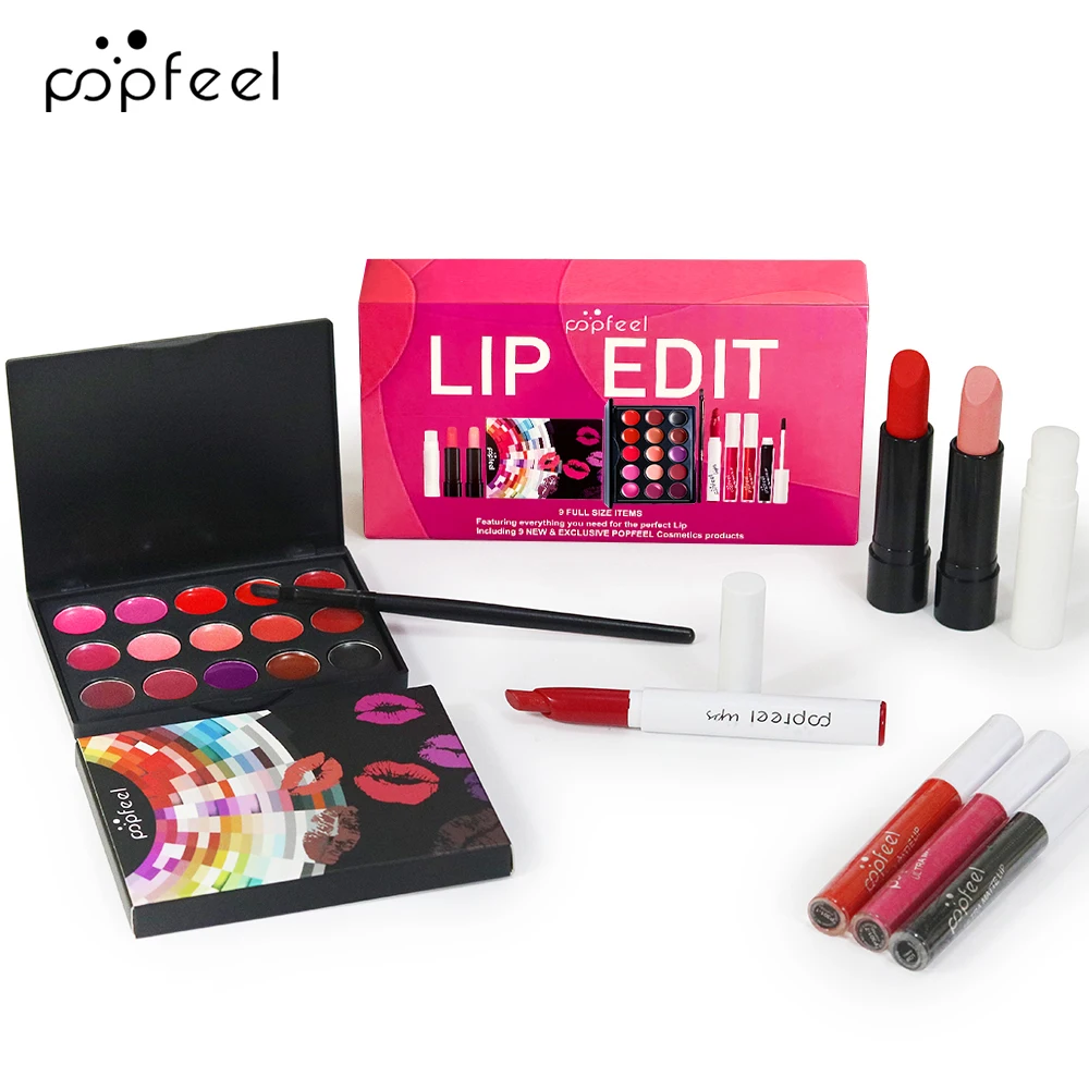 Set di edizioni labbra POPFEEL |   Kit labbra a grandezza naturale con rivestimenti, lucentezza e tavolozza |   Set trucco essenziale per labbra perfette |   Regalo di bellezza alla moda