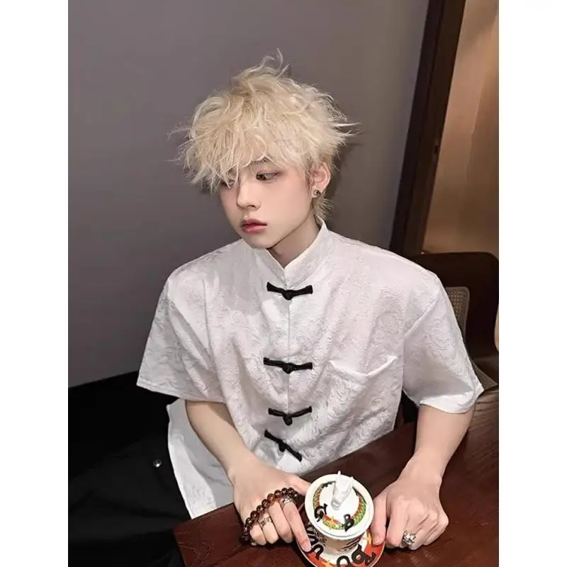 

Extra Large 300 Pounds Retro Trendy Loose Short Sleeve Shirt Spring Summer Unisex New Chinese Style Shirt Youth Summer Cool F...