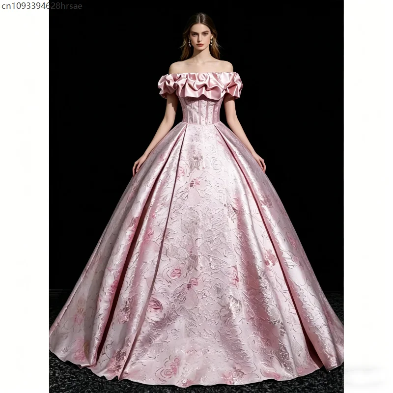 

Women's Princess Embroidered Off-Shoulder Evening Dress Student Graduation Host Art Exam Big Swing Dress Cosplay Outfits 2026