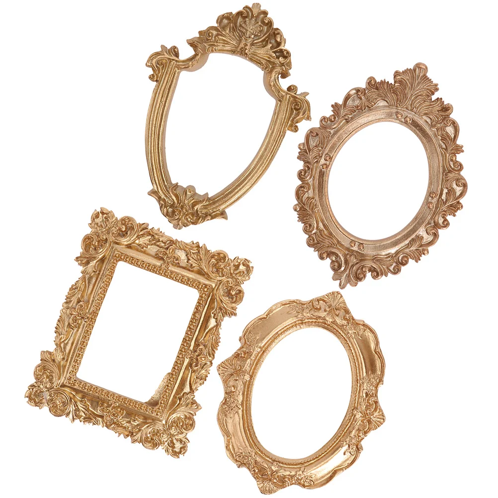 

4 Pcs Decorative Ornaments Jewelry Display Frame Props Gold Picture Frames Vintage Golden Kit Mini Photo Decoration