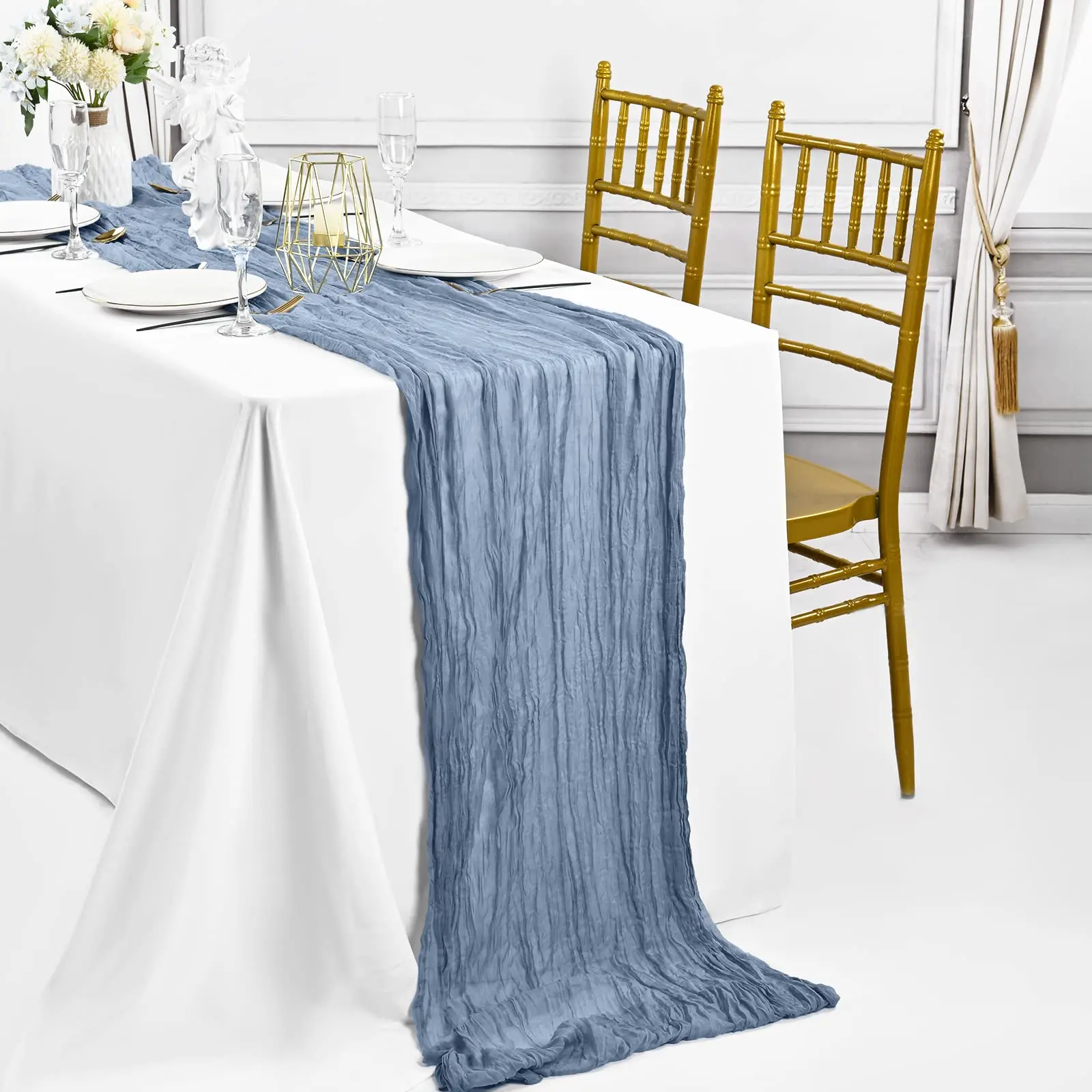 Dusty Blue Semi-Sheer Wedding Table Runner Gauze Cheesecloth Table Setting Dining Wedding Party Christmas Arches Cake Decor