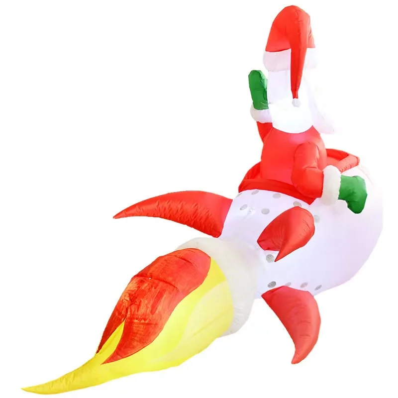 Cute Funny Inflatable Rocket Santa Claus Figurer for Christmas Decorations Festive Home Garden Cartoon Ornament Kids Xmas Gifts