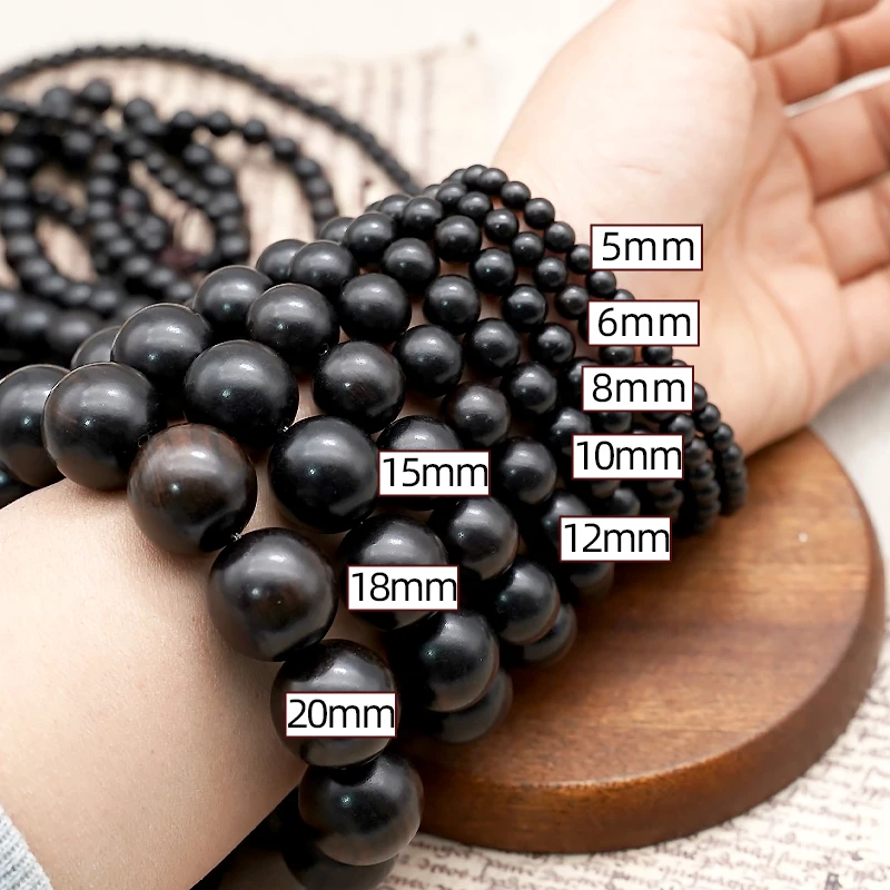 6/8/10/12/15/18/20mm Ebony Beads Natural Raw Wood for Bracelets Necklace Making Wooden Prayer Beads Handmade Loose Bead