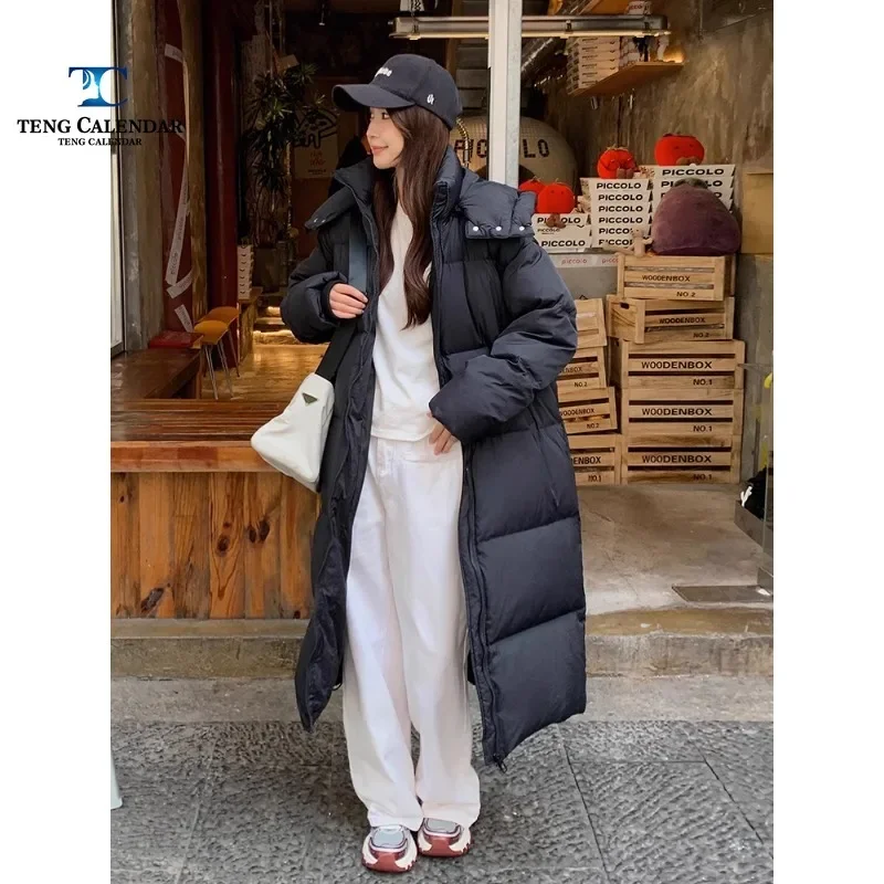 Winter Down Jacket, Korean Version Extra Long Thick Hooded To Ankle Duvet White Duck Down Jacket, Women's 2024 New Model