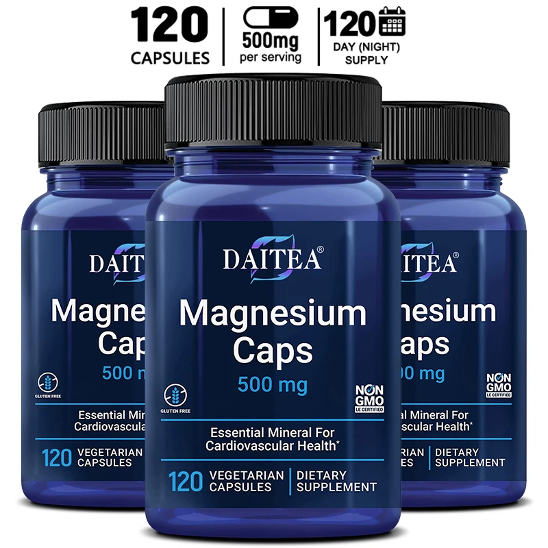 

Magnesium Capsules 500 Mg - Essential Mineral for Cardiovascular Health - Super Absorbable, Gluten Free, Non-GMO, Vegetarian