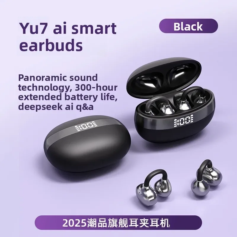 Digital Display Wireless Ear Clip Headphones Hi-Fi Stereo Sound Bluetooth Earbuds Secure Clip Ideal for Running Workout for Gift