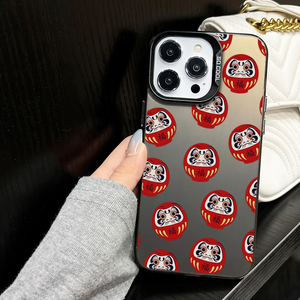 Japanese Daruma Lucky Doll Phone Case for iPhone 16 12 13 14 15 11 Max Pro Plus Laser IMD Color Shell image 3