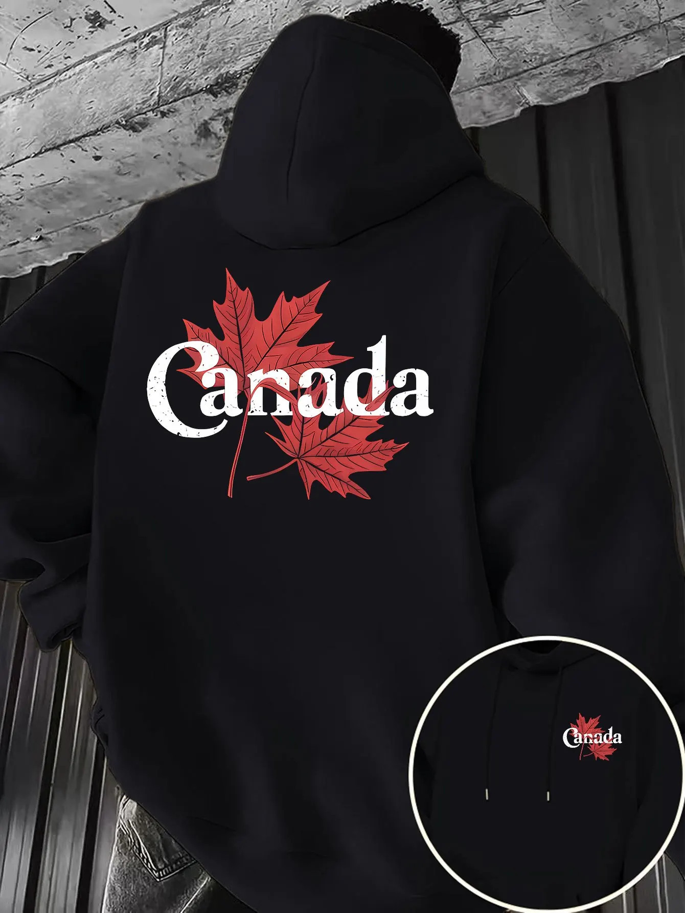 Fall/Winter Canadian Maple Leaf Pattern Men's Retro Hole-Embossed Printed Hooded Sweatshirt - Canadian Patriotic Casual Shirt