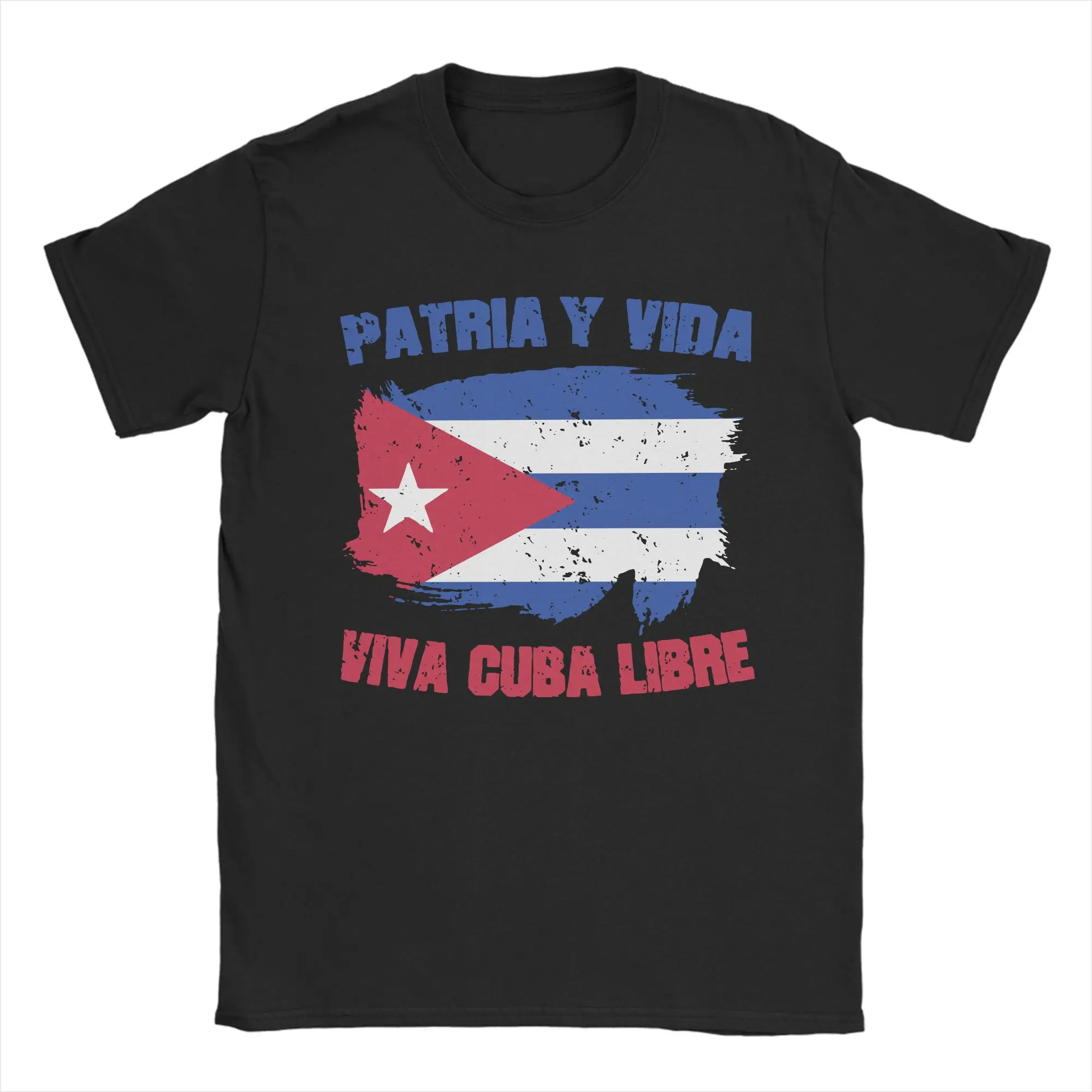 Camiseta estampada Patria Y Vida Viva Cuba Libre para hombre, camiseta de manga corta con cuello redondo, camiseta Bandera Cubana, camisetas de algodón para verano