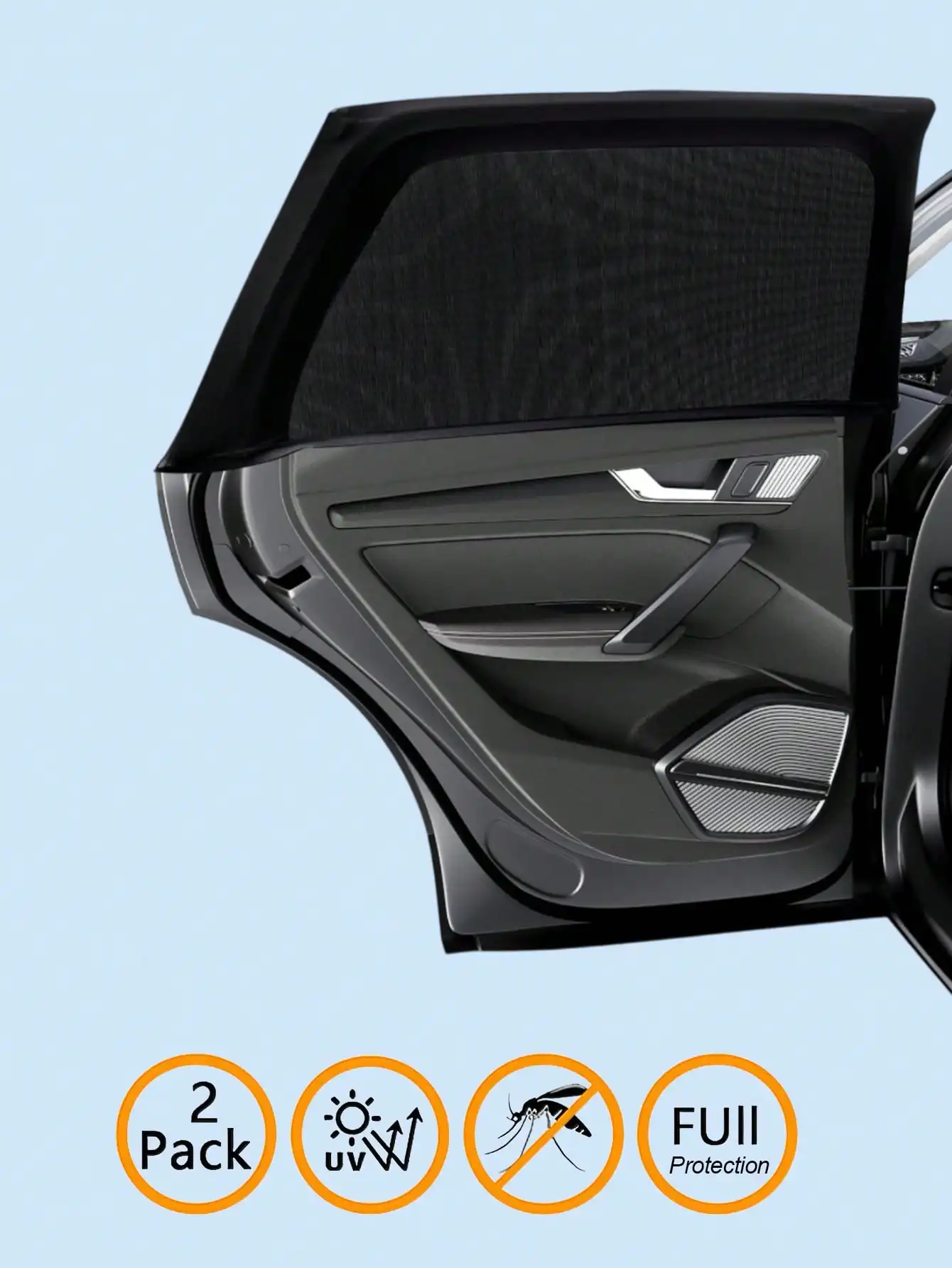 1Pair Dual Layer Car Side Window Sunshade Mesh Anti Mosquito UV Protection Screen