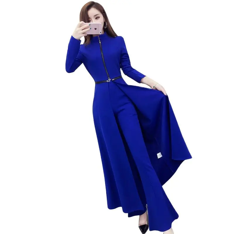 2024 Spring Autumn Two-piece Set Women\'s Elegant Wide-leg Trousers Suit Ladies Split Dress +High Waist Wide Leg Pants Women Suit