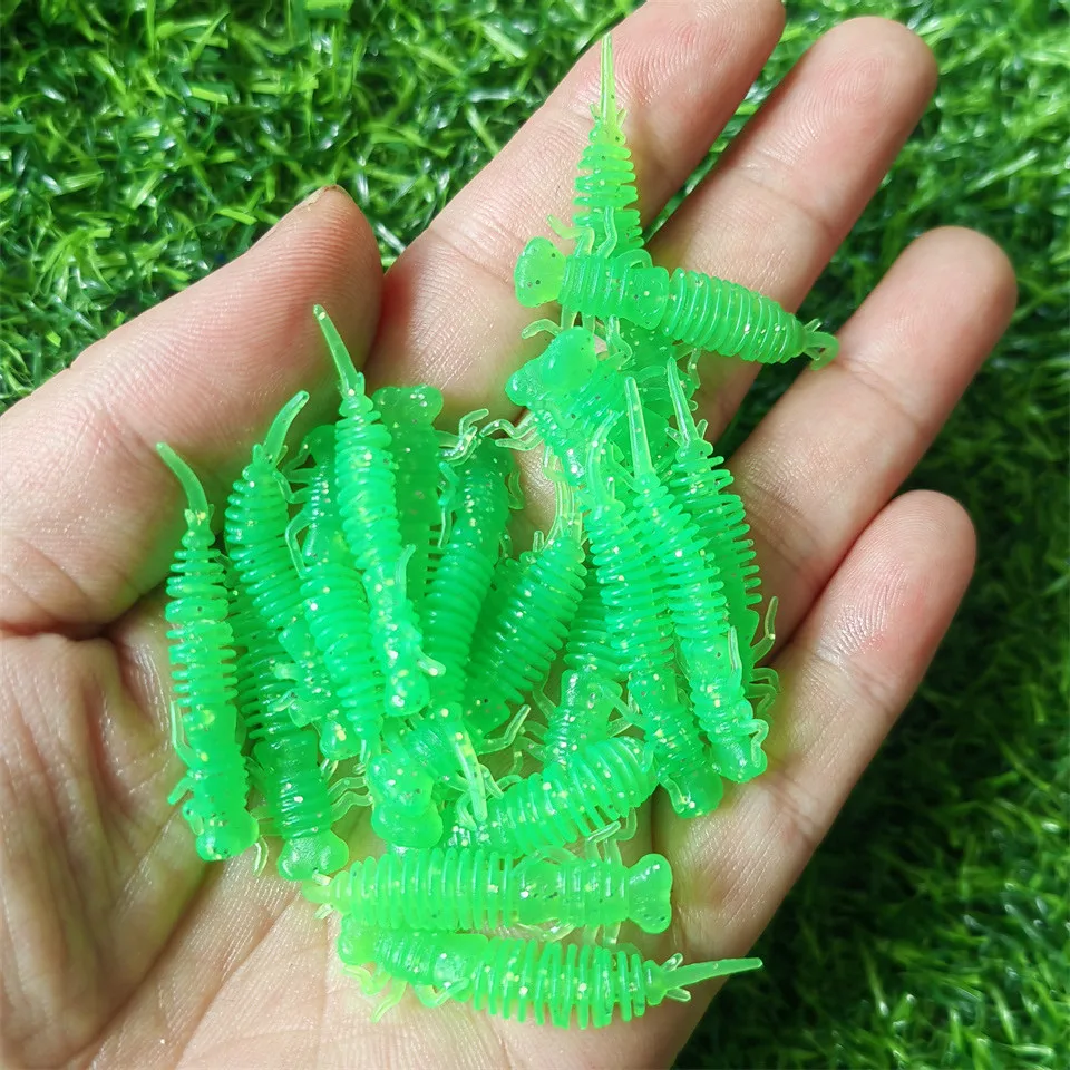 20PCS 40MM 0.4G Soft Larva Worm Fishing Lure Bionic Silicone Flit Larva Worm Bait Trolling Wobbler for Zander Pike Bass