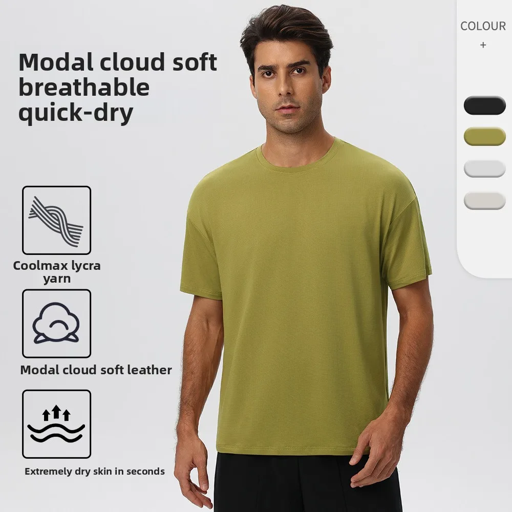 Men's COOLMAX Sweating Sports T-shirt Loose Breathable Running Fitness Outdoor Sports Leisure Short Sleeve T-shirt Top