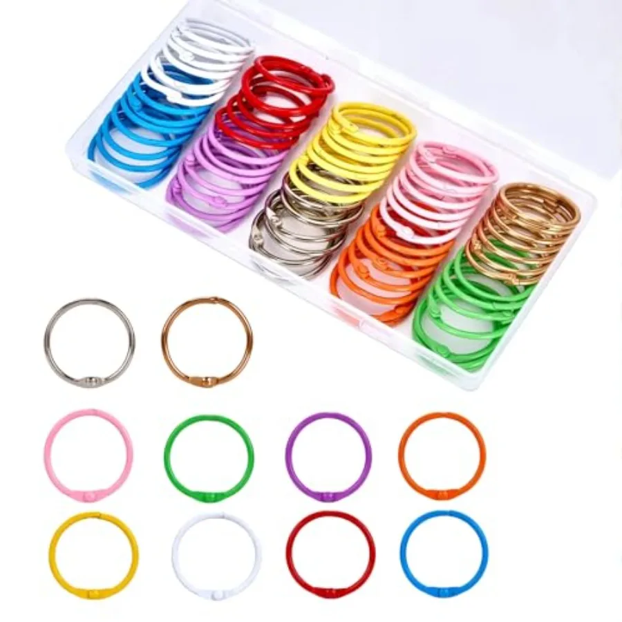 

70Pcs Binder Rings 1 1/5 Inch Metallic Loose Leaf Binder Ring Binding Rings for Index Cards Colorful Book Keychain Key Rings fo