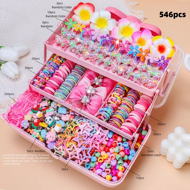 546-teiliges Set Hochelastische Haarschmuck-Accessoires Schonende Haarbänder Bunte Haarklammern für Mädchen und Kinder – Detail 1