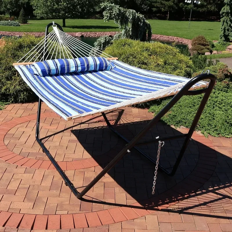 Double Quilted Fabric Hammock with Universal Steel Stand 450 Pound Capacity