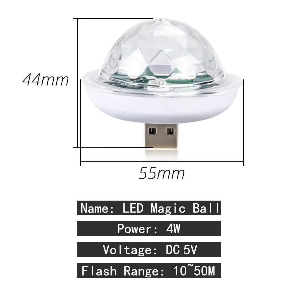 Mini Colorful Car USB Ambient Light DJ RGB Music Sound Ball Laser Light 5V Interface Voice Control LED Magic ball light