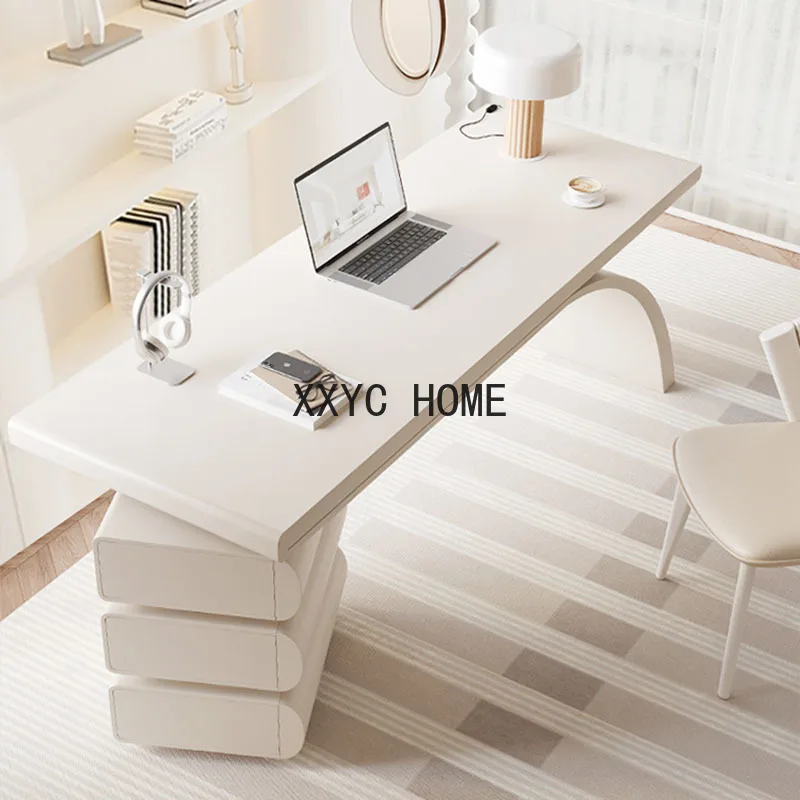 White Solid Wood Desk Dressing Gaming Writing French Shaped Minimalist Computer Office Desk Bedroom   Office Furniture