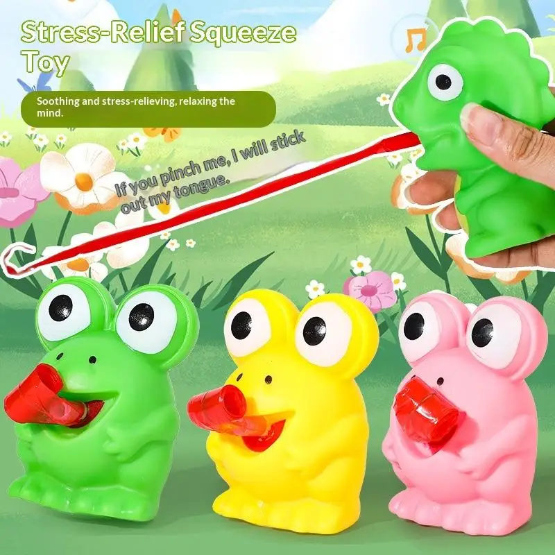 Creative Fidget Decompression Pinch Toy Frog Dinosaur Sticking Tongue Out Relieve Stress Children Fun Squeeze Interactive Toys