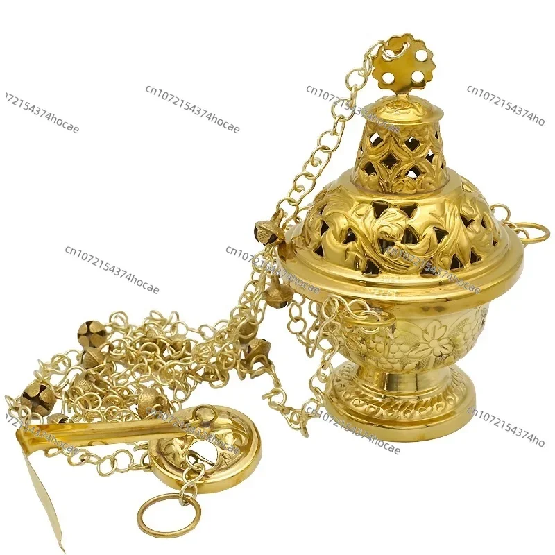 Brûleur portatif avec petit fourneau à cloche, couleur dorée, pour la cérémonie de l'encens, hauteur 16 cm, pour INCAMMINO