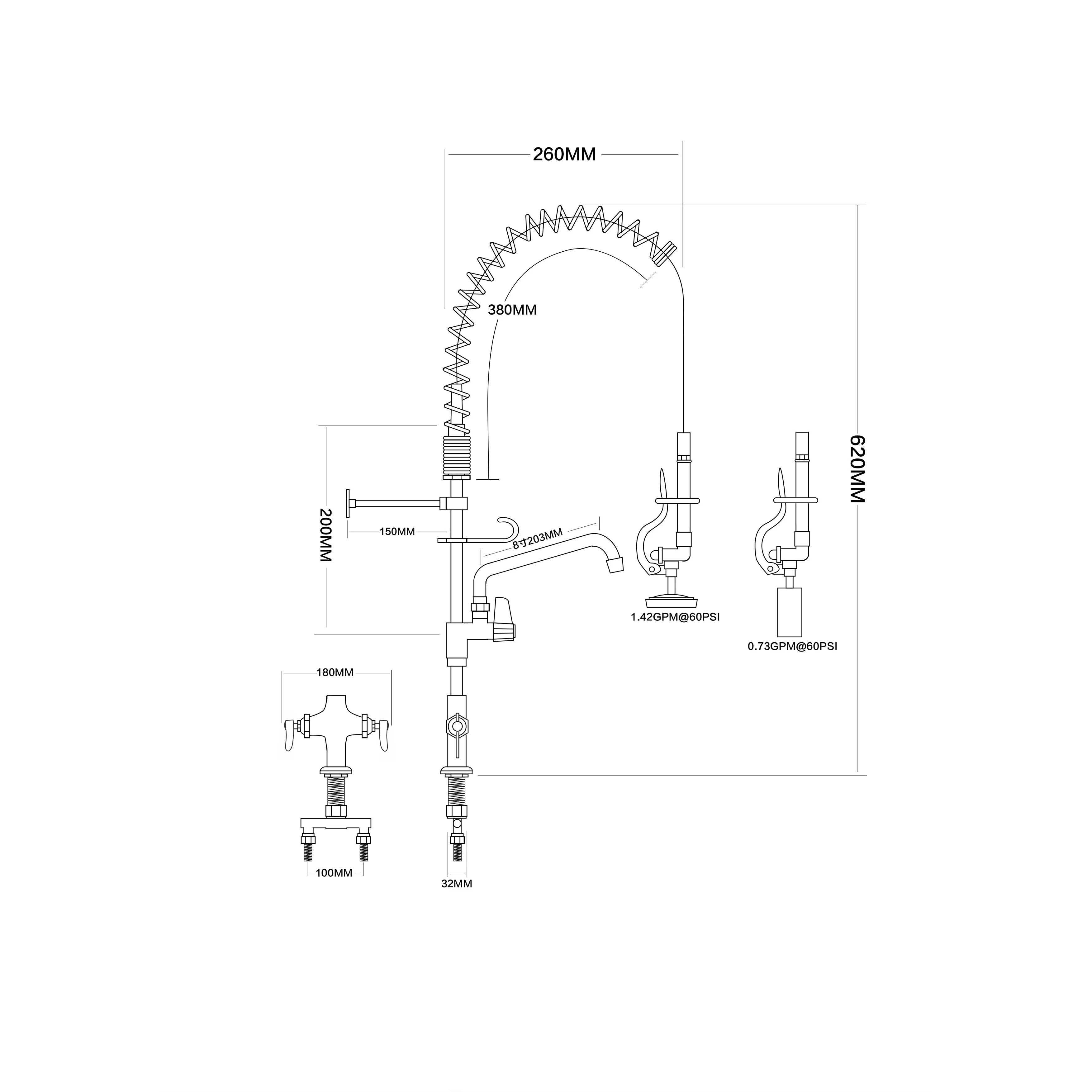 Contemporary Dual Temperature Chrome Kitchen Faucet 360 Degree Rotation Spring Pull Sprayer Brass Kitchen Sink Faucet