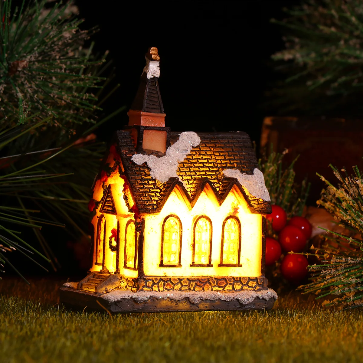 

1pc Luminous Mini House Led Resin Villa Snow Decoration Christmas Party Wedding Home Garden Desk Car Window Display Ornament