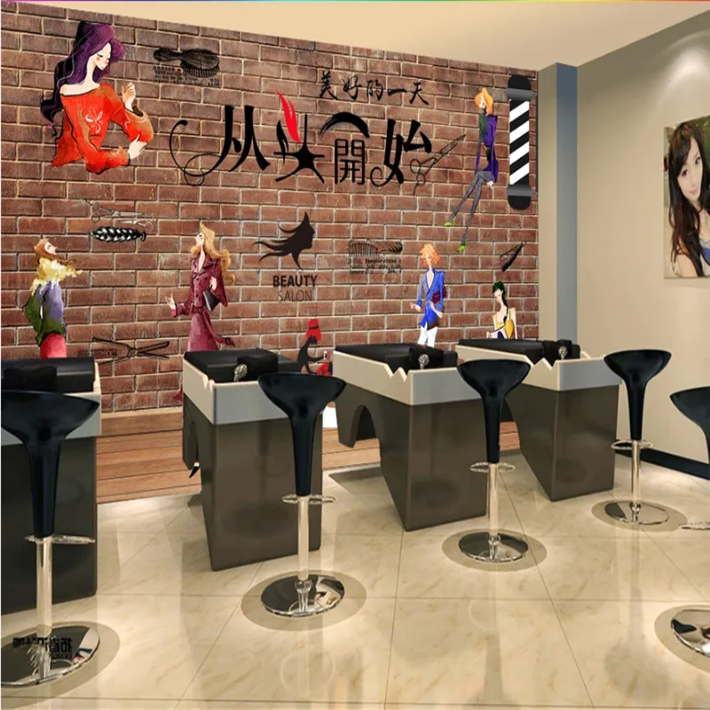 

Retro Industrial Style Hair Salon Beauty Salon Hairdressing Mural Wall Paper Barber Shop Red Brick Wallpaper Papel De Parede 3d