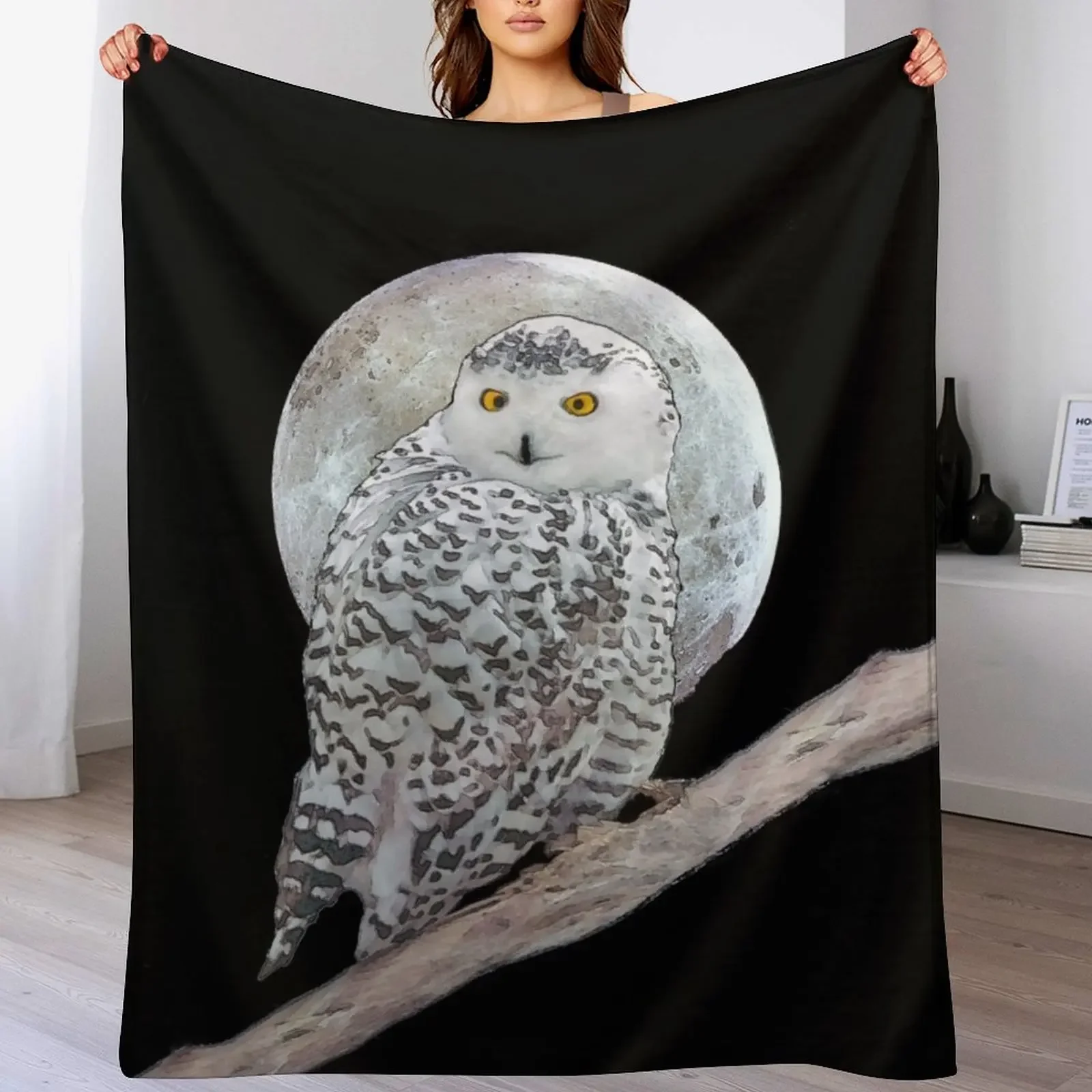 

Snowy Owl and Moon Throw Blanket Decorative Sofas warm winter Loose blankets and throws Blankets