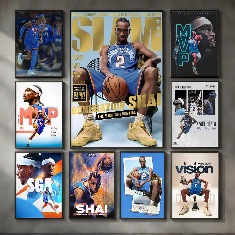 Basketball S-Shai Gilgeous-Alexander-R Poster Vintage Self Adhesive PP Wall Art for Living Room Bar Bedroom Home Decor Gift
