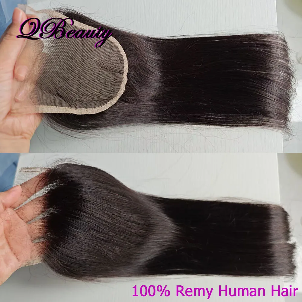 شعر بشري 5*5 دانتيل إغلاق دانتيل شفاف منتفخ مسبقًا جزء مجاني 22 بوصة شعر هندي طبيعي أسود حريري مستقيم QBeauty