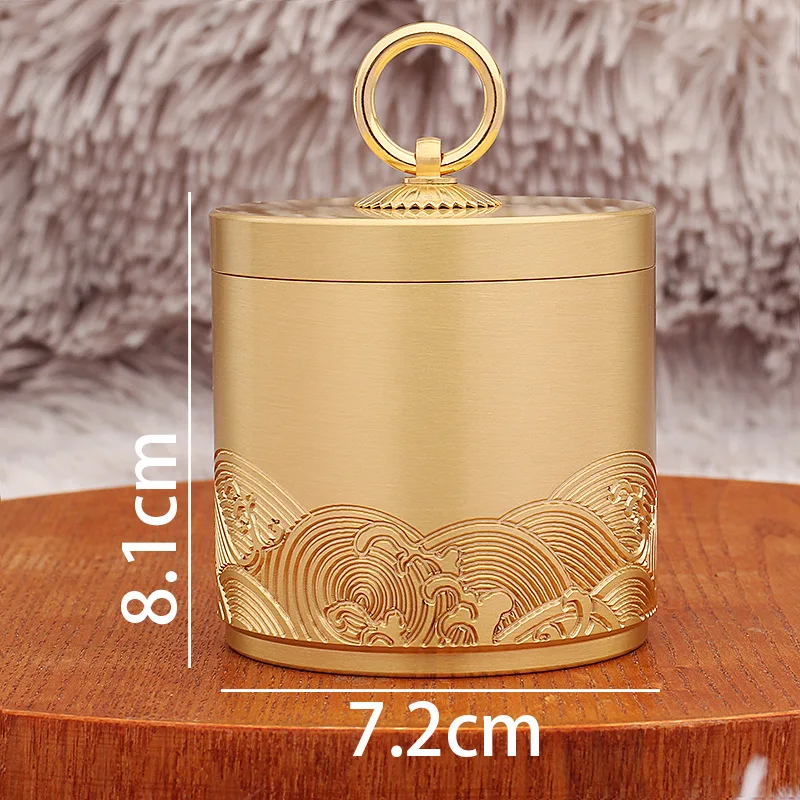 Brass for Home Office Car Use with Lid Embossed Clouds Hundred Blessings Ashtray Copper Craft Ornament