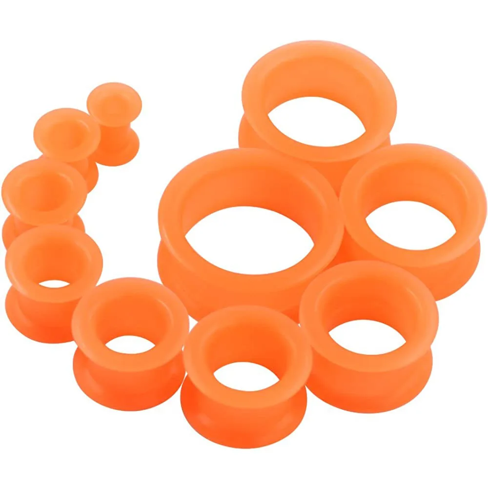 10 sztuk zestaw tunel przekłuwania miękkie/twarde silikonowe Flesh wtyczka tunelowa 2g-25mm elastyczne ucha Stretching Gauge Expander pomarańczowy