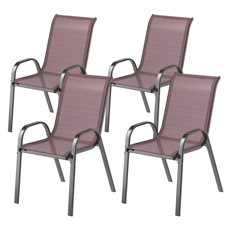 Brown Outdoor Garden Chair High Back Stackable Metal Frame Breathable Mesh Seat