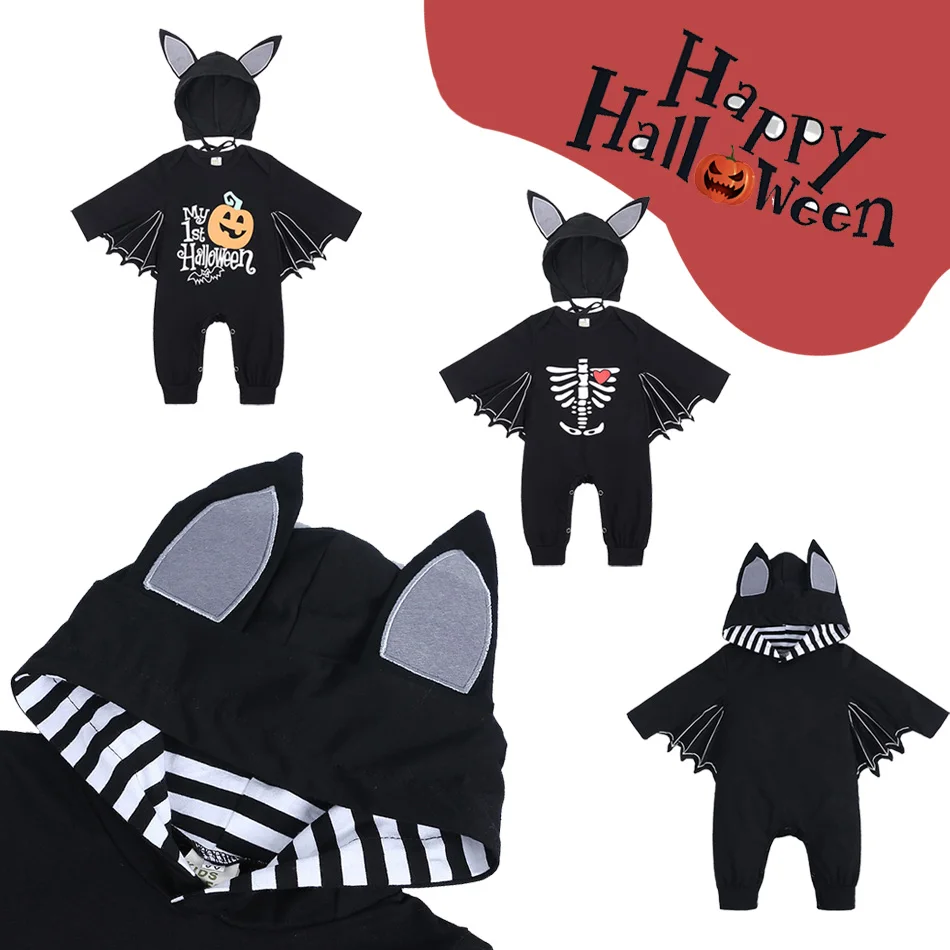 

Toddler Halloween Pumpkin Jumpsuit Baby Pumpkin Letter Onesie Bat Style Crawling Clothes Infant 0 - 18M Soft Cotton Clothes