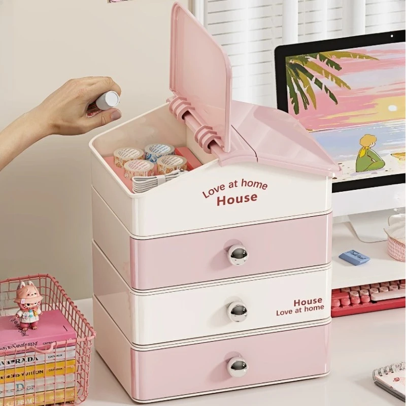 Pink Stationery Office Storage Container Plastic Supplies Cutecore Desk Storage Drawer College Rangement Tiroir Room Accessories