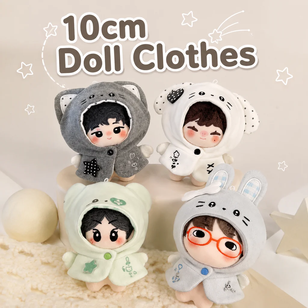 Capa de Algodão de 10cm para Boneca, Série Fantasia Anjo, Brincos de Gato Estrela, Coelho, Urso, Cão, Roupa Sem Atributos para Brinquedo de Pelúcia