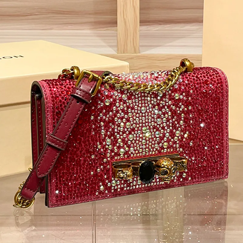 

Fashion Diamonds Women's Handbag 2025 New Evening Bag Clutch Bag Skull Crossbody Fashion Chain Small Square Bag Messenger Bags