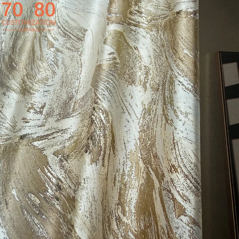 High Grade Gold Thread Jacquard Gold Thickened Sound Insulation Curtains for Living Room Bedroom French Window Customized