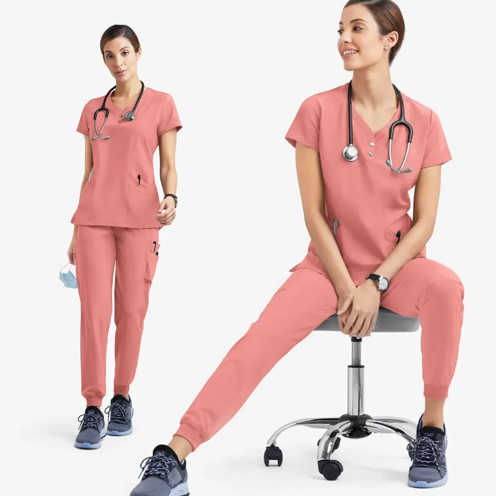 

Medical Uniform Women's Scrub Set Stretch Soft Y-Neck Top and Pants Hospital Pet Clinic Doctor Costume Dental Scrubs Suits